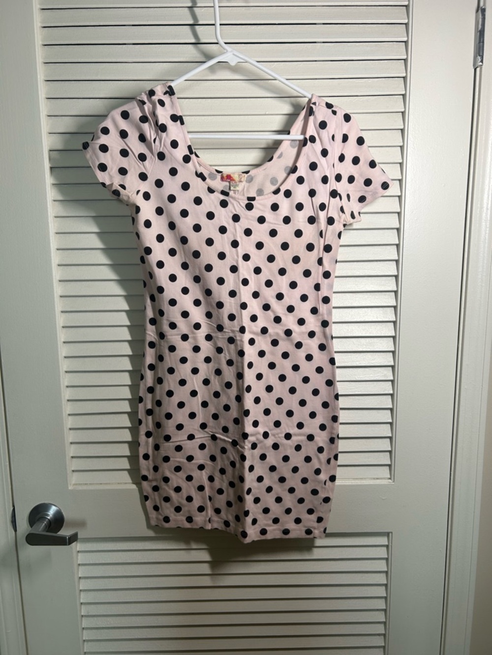 Forever 21 Pink and Black Polka Dot Short Sleeve Sheath Dress